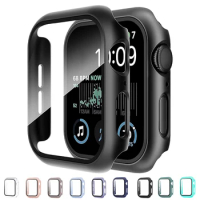 Tempered Glass+Cover For Apple Watch Accessories 45mm 41mm 44mm 40mm 42mm 38mm Screen Protector iWatch Case Serie 9 5 6 SE 7 8 3