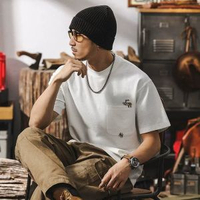 美式復古260g重磅短袖t恤男夏季2025新款華夫格肌理感休閒上衣男T