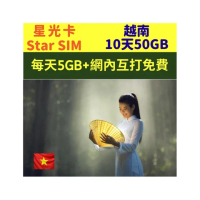 【星光卡 STAR SIM】越南藍鑽上網卡10天-50GB高速流量(每天5GB及網內互打免費 免改設定)