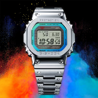 CASIO 卡西歐 G-SHOCK 全金屬 彩虹光譜 太陽能電波手錶 送禮推薦-百搭銀 GMW-B5000PC-1