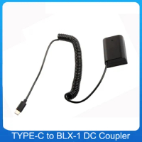 New Coiled Cable USB-C TYPE-C PD Power Cable to BLX-1 BLX1 DC Coupler for Olympus OM-1 OM1 Mirrorless Camera