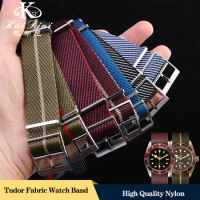 One Piece Single Pass Adjustable Slanted Nylon Strap For Tudor Fabric Watch Band Movable Ring Military Bracelet 20mm 22mm