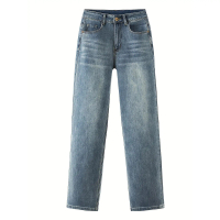 These high-waisted straight jeans are suitable for women with a height of 161-168 cm.With a design t