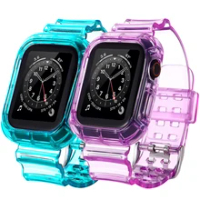 Silicone Sport Clear Band + Case For IWO Series 6 7 Smart Watch T100 Plus T200 Plus T500 W27 T500 Pro T800 T900 Waterproof Strap