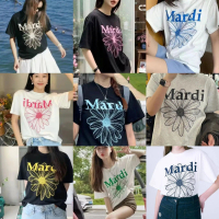 เสื้อยืด แบรนด์ Mardi Daisy สไตล์เกาหลี แบรนด์อินเทรนด์ แขนสั้น คอปกสูง สีทองและสีเงิน ทำจากผ้าฝ้ายแ