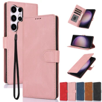 Leather Phone Case For Samsung Galaxy S24 S23 S22 S21 S20 Ultra S10E S9 S8 S7 Plus S23 S21 S20 FE Fashion Wallet Lanyard Cover