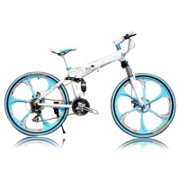 Kalosse Disc Brakes Soft-tail Alloy Frame 30 Speed Folding Mountain Bike 26*17 Mountain Bicycle