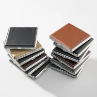 Cigarette Cases Luxury Portable PU Leather Metal Tobacco Cigarette Holder Case Box Smoking Accessories