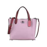 【COACH】COACH Willow 24金屬C字LOGO牛皮拼色旋鎖磁釦式手提/斜背托特包(褪色紫x多色)
