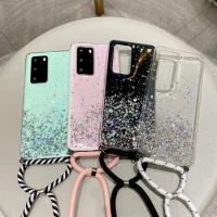 100pc Bling Glitter Necklace Lanyard Phone Case For Huawei P40 P30 P20 P10 Lite Pro Nova 7 6 SE 2 4 3e 5 5i Pro Strap Cord Cover