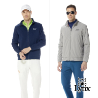【Lynx Golf】男款歐洲進口面料防潑水功能保暖兩臂LOGO織帶設計拉鍊口袋長袖外套(二色)