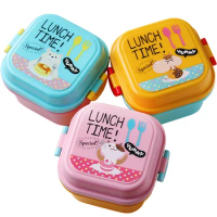 Microwaveable Double-decker Cute Cartoon Lunch Box with Food-grade Material for Kids