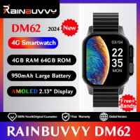 Rainbuvvy DM62 AMOLED 4G LTE Smart Watch 4GB RAM 64G ROM 2.13" HD Screen Supports SIM Wifi Camera Android8.1 Sport Watch