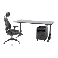 UPPSPEL/GRUPPSPEL 書桌，椅子/抽屜組, 黑色/grann 黑色, 180x80 公分