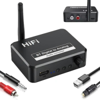Bluetooth 5.0 Digital to Analog Audio DAC Converter Adapter Digital SPDIF Optical Toslink to 3.5mm 3.5 AUX Jack RCA L/R Receiver