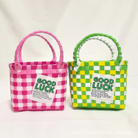 編織包luck手提diy菜籃子塑料編織籃禮品包裝袋伴手禮生日禮品袋