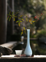 插花瓶干花花瓶玉凈瓶新中式擺件青釉水滴小花瓶文藝復古陶瓷擺件