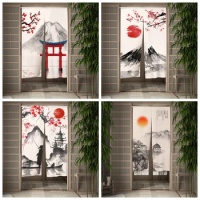 Japanese Ink Painting Mount Fuji Door Curtain Kitchen Room Door Curtain Partition Curtain Drape Entrance Hanging Half-Curtain