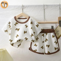 0-5Yrs 80-110cm Kids Outfits Pyjamas Sets Short Sleeve Suits OOTD Tops+Shorts Sleepwear T-shirts Paj