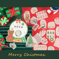 38pcs Green Girl Snowman Christmas Tree Box Design Sticker As Gift Tag Gift Decoration Scrapbooking DIY Sticker Gift Seal