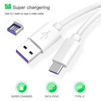 For Huawei Y8P Nova 5T Honor 10X 9X Lite 8 9 10 20 30 Pro Mobile Phones Fast Charging 5A USB Type-c Cable Charger Data Wire