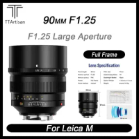 TTArtisan 90mm F1.25 Full Frame Large Aperture Camera Lens for Portrait Photography for Leica M-mount M7 M8 M9 M9R