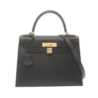 【二手名牌BRAND OFF】HERMES 愛馬仕 黑色 Epsom皮革 Kelly 28 凱莉包 兩用包 Z刻