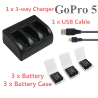 Clownfish For Gopro HERO 6 7 8AHDBT 501 battery Gopro 5 batteries + 3-way USB Dual charger for GOPRO 6 Action camera Accessories