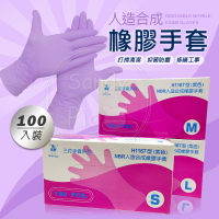 🦄熱銷🦄H1167型 三花 NBR手套 厚款 S M L 紫色 藍100入/盒 抽取式 乳膠手套 無粉手套 手套