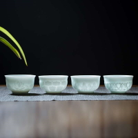 景德鎮功夫茶具影青品茗杯陶瓷茶盞主人杯單個小茶杯青瓷杯