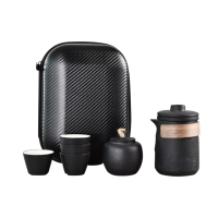 【居家新生活】旅行陶瓷茶杯茶具 一壺四杯茶具套裝(外出登山茶具 露營 茶杯 快客杯)