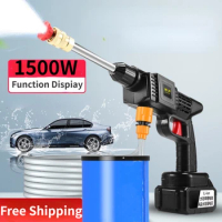 New 1500W Car Washer Electric Cordless Pressure Spray Water Gun Cleaner Washer Gun Water Hose Cleaning With Battery