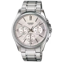 【CASIO 卡西歐】簡約獨特三眼計時不鏽鋼腕錶/銀(MTP-1375D-7A)