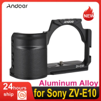 Andoer Camera Cage Aluminum Alloy Video Cage for Sony ZV-E10 Vlog Camera with Cold Shoe Mounts1/4 Inch Threads