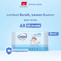 Buy 1 Get 2 - Cussons Baby Wipes Mild & Gentle Tisu Basah - Biru [45 Sheets] - 2 Pack
