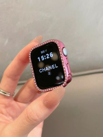 全城熱賣 - 鑲鑽PC邊框硬殼適用蘋果手錶s11通用iwatchs10半包保護殼華為FIT4玫瑰粉適用：紅米watch4