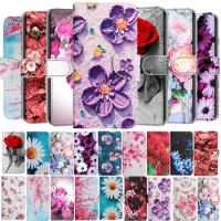 Fashion Ins Flower Case For Samsung Galaxy S21 Fe S22 S23 Plus Ultra Colorful Painted Wallet Card Holder Leather Flip Book Cover