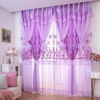 韓式雙層窗簾蕾絲半遮光臥室窗簾溫馨夢幻紫色紗簾浪漫公主風窗簾