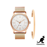【KANGOL】1+1限量禮盒組！典雅羅馬時標腕錶+簡約Logo手環 - 金帶金框KG71338