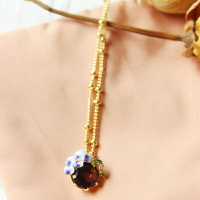 【百貨屋二號】Les Nereides法國琺瑯首飾品 小紫藤花和水晶石吊墜 優雅復古項鏈