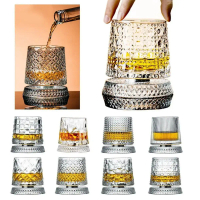 A Like  2PCS Whiskey Glasses Rotating Whisky Glass With Glass Base 360 Rotate Degrees Crystal Rum Gl