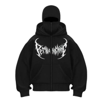 Balaclava Hoodie Sweater Boxy Zipp Unisex Fon Metallic Black Cotton Plecce Thick Gms 280s Women Men 