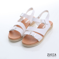 ZUCCA-金屬框雙邊扣環涼鞋-白-z7004we