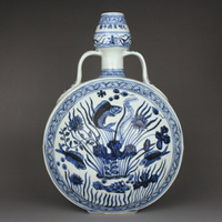 明 宣德青花魚藻紋抱月瓶 扁花瓶 古玩古董陶瓷器仿古老貨收藏