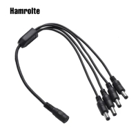 Hamrolte DC Power Splitter Plug Cable1 Male to 4 Dual Female( 2.1*5.5mm ) Power Adapter For CCTV Camera Surveillant System