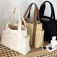 Beg Bahu Buku Gaya Preppy, 1PC, Beg Tote Kanvas Berkapasiti Besar, Sesuai untuk Pelajar, Bekerja dan