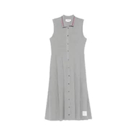 Thom Browne Cotton Waffle Pleated Polo Dress Grey 42 Grey