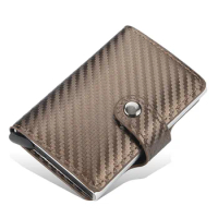 Purse Mens Wallet Carbon Fiber Credit Card Holder Wallet Men Rfid Smart Metal Thin Slim Pop Up Minimalist Wallet Black Purse