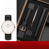 Straight Interface Waterproof Bamboo Knot Pattern Watchbands for DW Daniel Wellington Quick Release Genuine Leather Watch Strap