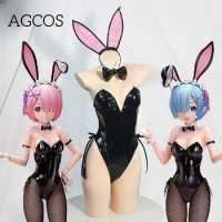 AGCOS Re:Life in a different world from zero Rem And Ram Bunny Girl Cosplay Costume Woman Christmas Jumpsuits Sexy Cosplay